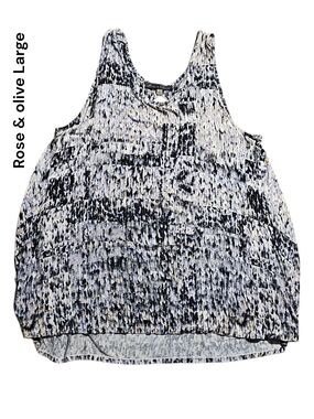 Rose & Olive Black and White Textured Print Tank Top - Large